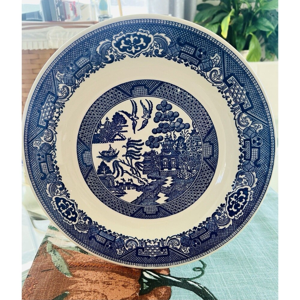 Vintage Blue/white Willow ware Chop Plate A Royal China 12.2” underglaze EUC